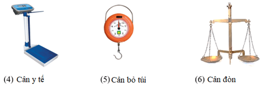 Lựa chọn tên các loại cân sau đây điền vào chỗ trống dưới các hình tương ứng