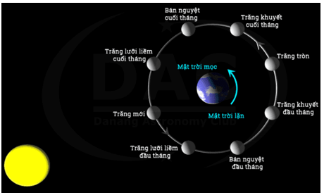 Vẽ sơ đồ giải thích vì sao hình dạng Mặt Trăng