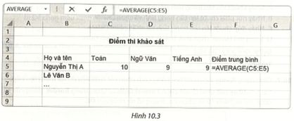 Em hãy giúp giáo viên tạo trang tính Điểm thi khảo sát có các cột (ảnh 1)