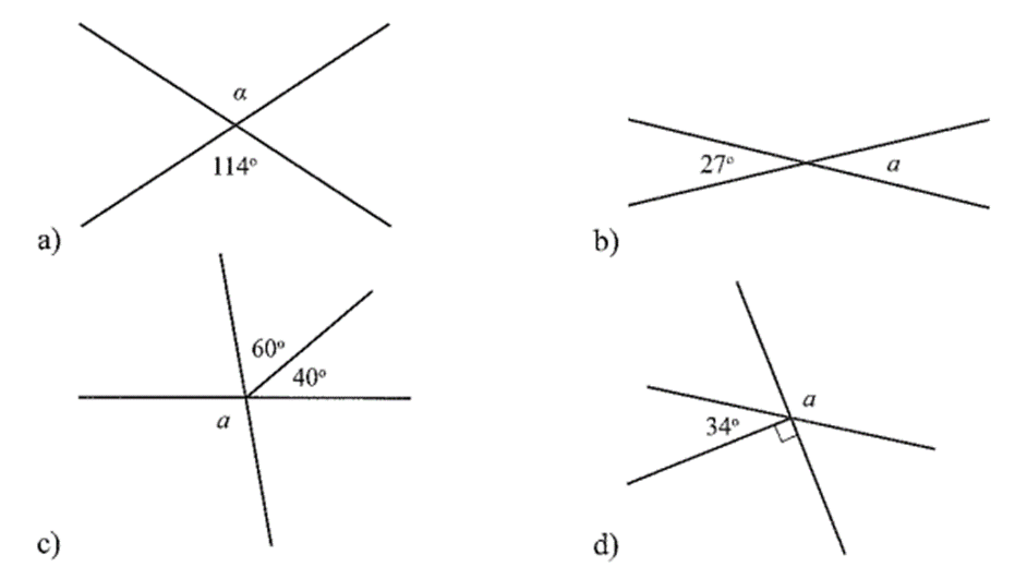 Không dùng thước đo độ, hãy cho biết giá trị của a trong các trường hợp sau