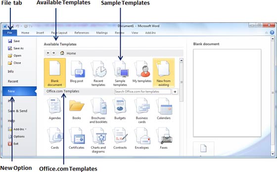 Các Templates có sẵn trong Word 2010