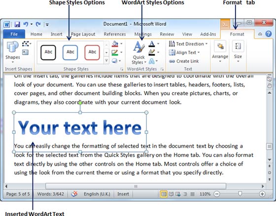 Định dạng WordArt trong Word 2010